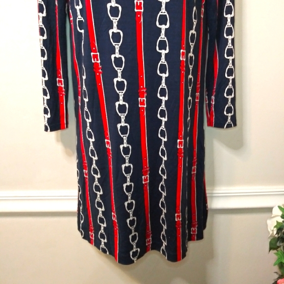 Juicy Couture 2012 English Snaffle Red & Navy Equestrian Print Silk Sheath Dress - Picture 4 of 11